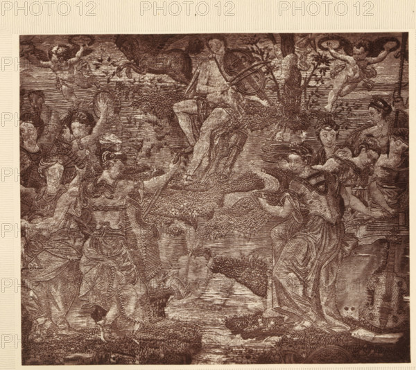A piece of embroidery - 'Apollo and the muses', Part of an embroidery depicting Apollo and the