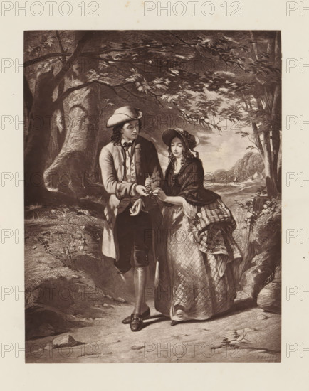 Photo reproduction of an engraving after the painting The village rose by Thomas Brooks,