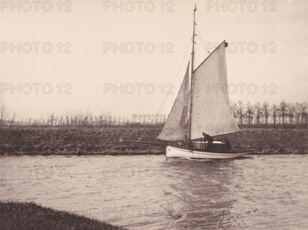 Sailing ship on the Leie, page, photomechanical print, inscription: 'Concours de négatifs, 1888,