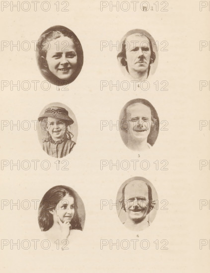 Overview of six photographs illustrating people with different facial expressions, page,