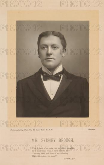 Portrait of Sydney Brough, Mr. Sydney Brough, photograph, page, inscription: ''The Theater'
