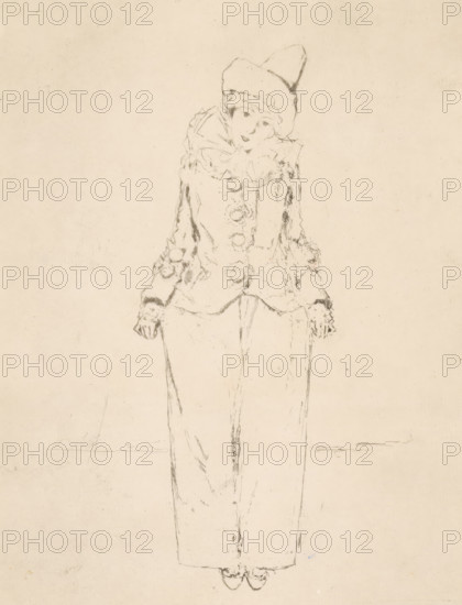 Pierrot and Pied, Portrait of Lady Archibald Campbell, print, printmaker: Théodore Roussel (signed