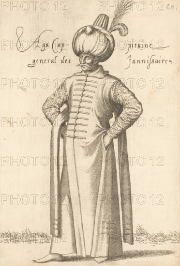 Aga, cappitaine général des jannissaires, 'Aga' (commander in chief) of the janissaries, print,