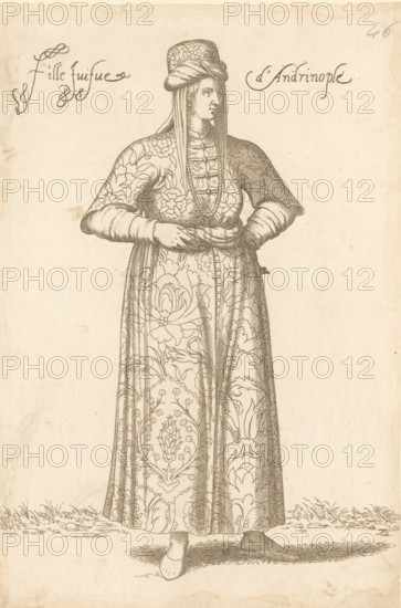 Jewish girl from Andrinople or Edirne in Thrace, Fille juifve d'Andrinople, print, album page, book