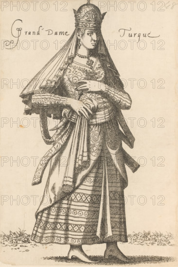 Turkish noblewoman, Grand Dame Turque, print, album cover, book illustration, Print is part of an