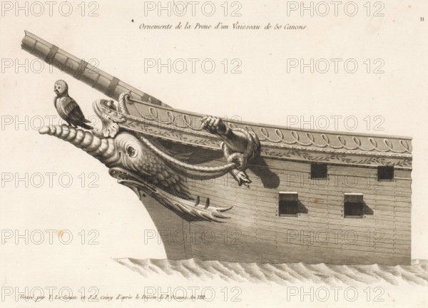 Prow and figurehead of a sailing ship with 50 guns, Ornements de la proue d'un vaisseau de 50