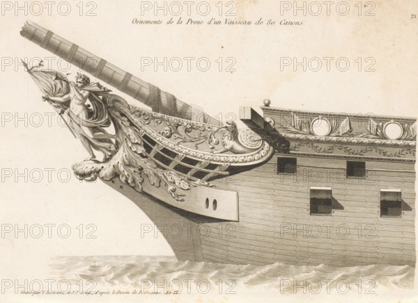Prow and figurehead of a sailing ship, Ornements de la proue d'un vaisseau de 80 canons, Bow