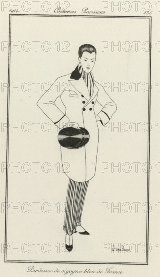 Journal des Dames et des Modes, Costumes Parisiens, 1914, No. 136 : Pardessus de vigogna, fashion