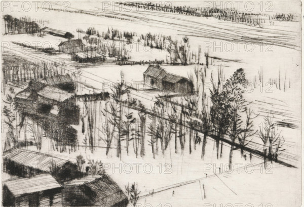 Village in bird's-eye view, print, Village in bird's-eye view., signature: 'KEES STOOP',