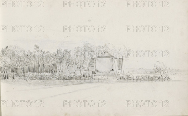 Landscape with a haystack near a farm, sketchbook page, Page 23 recto from a sketchbook with 39