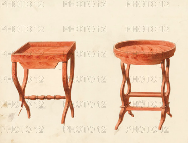 Two designs for knitting tables, drawing, album page, Two designs for knitting tables (tricoteuse)
