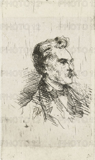 Portrait of artist Frederik Hendrik Weissenbruch, print, printmaker: Bernardus Johannes Blommers,