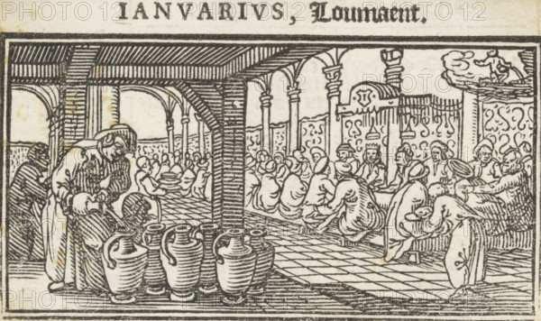 Wedding at Cana, January, Months of the year, print, book illustration, At the wedding at Cana,