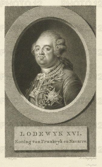 Portrait of Louis XVI, print, printmaker: Lambertus Antonius Claessens, Amsterdam, after painting
