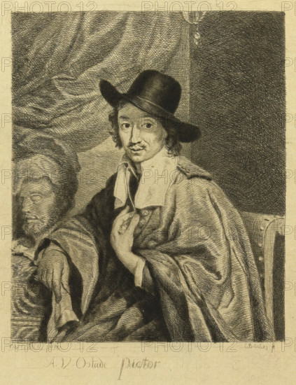 Portrait of the painter Adriaen van Ostade, print, printmaker: Louis Bernard Coclers, unknown,