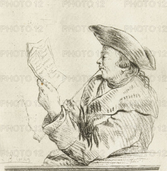 Portrait of the artist Johannes Janson, print, Johannes Janson, with hat and long-stemmed pipe,