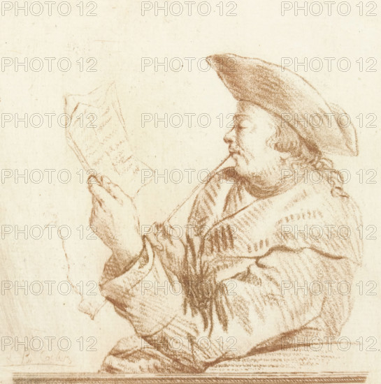 Portrait of the artist Johannes Janson, print, Johannes Janson, with hat and long-stemmed pipe,