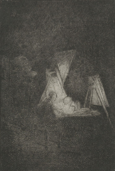 Artist in his studio, print, printmaker: Jacobus Ludovicus Cornet, Leiden, 1825 - 1882, paper,