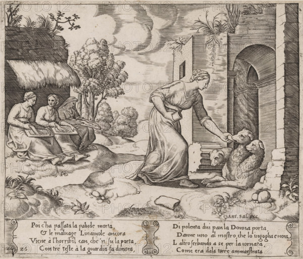Psyche Leading Cerberus, Story of Amor and Psyche, print, Series number, 26, 32, Psyche leads