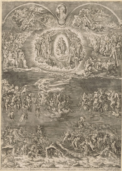 Last Judgment, print, The fresco 'The Last Judgment' by Michelangelo in the Sistine Chapel. At the