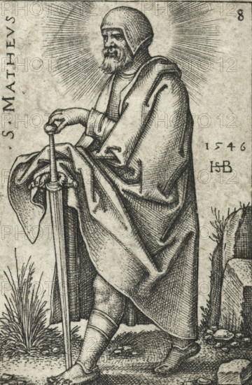 Matthew, S. Mathevs, Twelve Apostles, print, Series number, 8, 12, printmaker: Hans Sebald Beham,