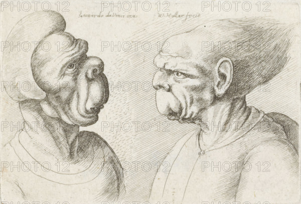 Two deformed heads, Varie figurae et probae, Caricatures, heads and deformities after Leonardo da