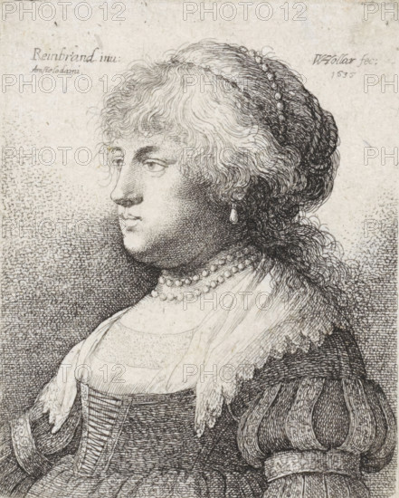 Portrait of Saskia with a pearl necklace in her hair, Reisbüchlein, Small travel book with various