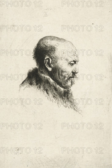 Bald headed man in profile right: the artist's father (?), print, printmaker: Ignace-Joseph de