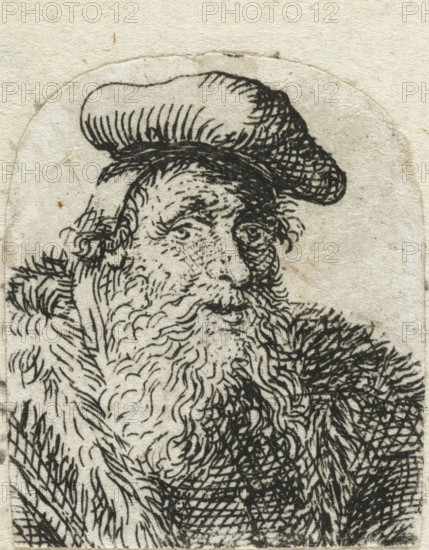 Bust of a man with a beret, print, Bust of an old man with a beard and beret., printmaker: manner