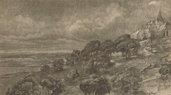 Landscape with view of Hoch-Elten, print, printmaker: Daniel Nikolaus Chodowiecki, Berlin, after