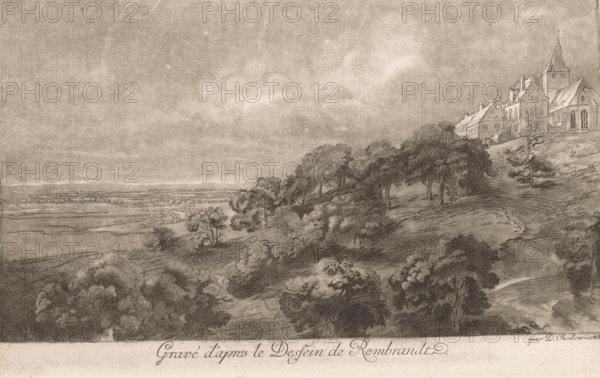 Landscape with view of Hoch-Elten, print, annotation: 'c. 1-:-', printmaker: Daniel Nikolaus