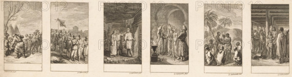 Six depictions of marriage customs among different peoples, print, From left to right, the Samoyed