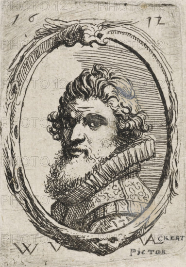 Self-portrait of Werner van den Valckert, print, name: 'VAL ckert, pictor', printmaker: Werner van