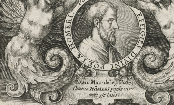 Portrait of Homer, Speculum Heroicum Homeri, print, book illustration, title page, The portrait of