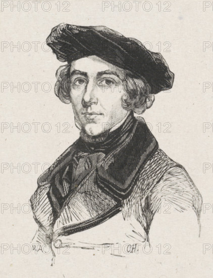 Portrait of the painter Kasparus Karsen, with beret facing left, print, printmaker: van Arum, after