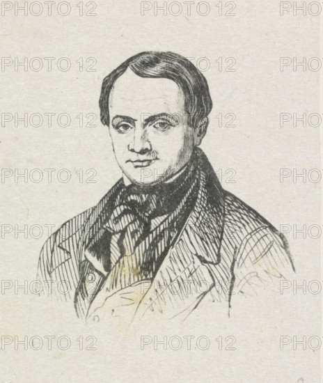 Portrait of Jean Baptiste Madou, print, after drawing by Jean Baptiste Madou, 1806 - c. 1927,