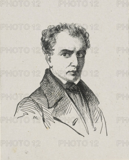 Portrait of François Joseph Navez, print, printmaker: Monogrammist ML, after drawing by François
