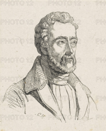 Portrait of Henry Scheffer, print, after drawing by anonymous, 1805 - c. 1908, printmaker, paper,