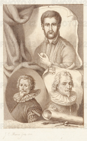 Portraits of Janus Secundus, Claes Abrahamsz. van Delft and Willem Jacobsz. Delff, print, Portraits