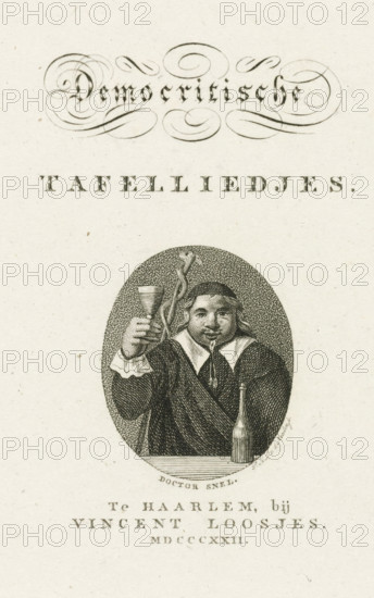 Portrait of Doctor Snel, Title page of: Jan van Walré and Adriaan Loosjes Pz., Democritische