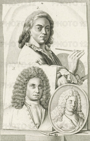 Portraits of NN Roukens, Hendrik Soukens, and Frans van Eynden, print, book illustration, In the