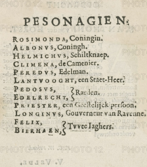 Text sheet from J. Struys, Albonus en Rosimonda treur-spel, 1631, text sheet, Text sheet with the