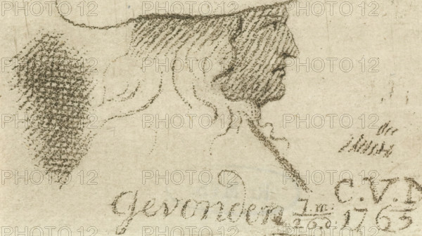 Portrait of Cornelis van Noorde, print, Portrait of the artist Cornelis van Noorde with a hat on