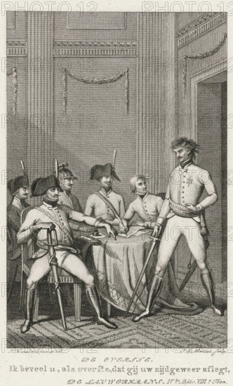 The Colonel, Officers in an Interior, print, book illustration, Five officers in an interior,