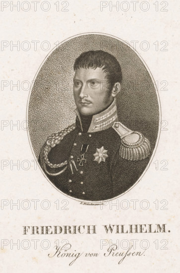 Portrait of Frederick William III, print, printmaker: Friedrich Fleischmann, publisher: Friedrich