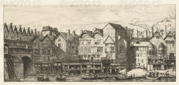 Part of Paris late seventeenth century, Rear facades of houses with furriers on the Seine near
