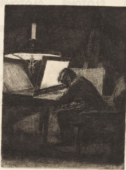 Etching by lamplight, Six Eaux-fortes, dessinées et gravées by F. Bonvin, Peintre, print,