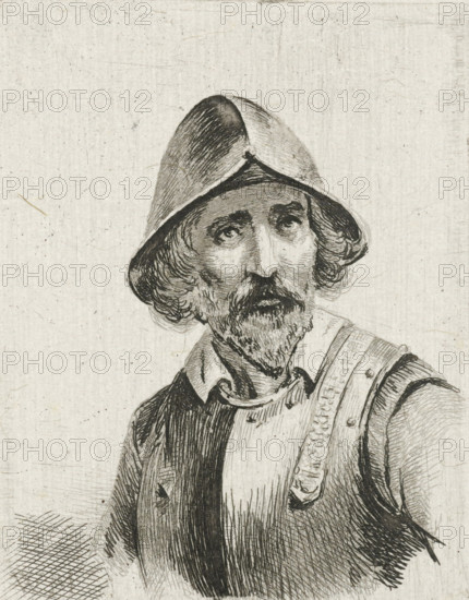 Man in armor with helmet on the head, print, printmaker: Christiaan Wilhelmus Moorrees,