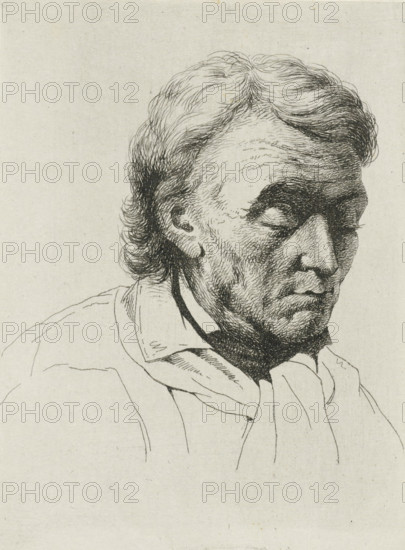 Portrait of an old man with closed eyes, print, printmaker: Jean Zacherie Mazel, Netherlands, 1802