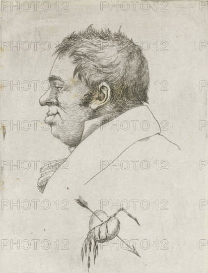 Portrait of Jantje de Wit, print, notary in Amsterdam, in profile. In the center bottom a heart